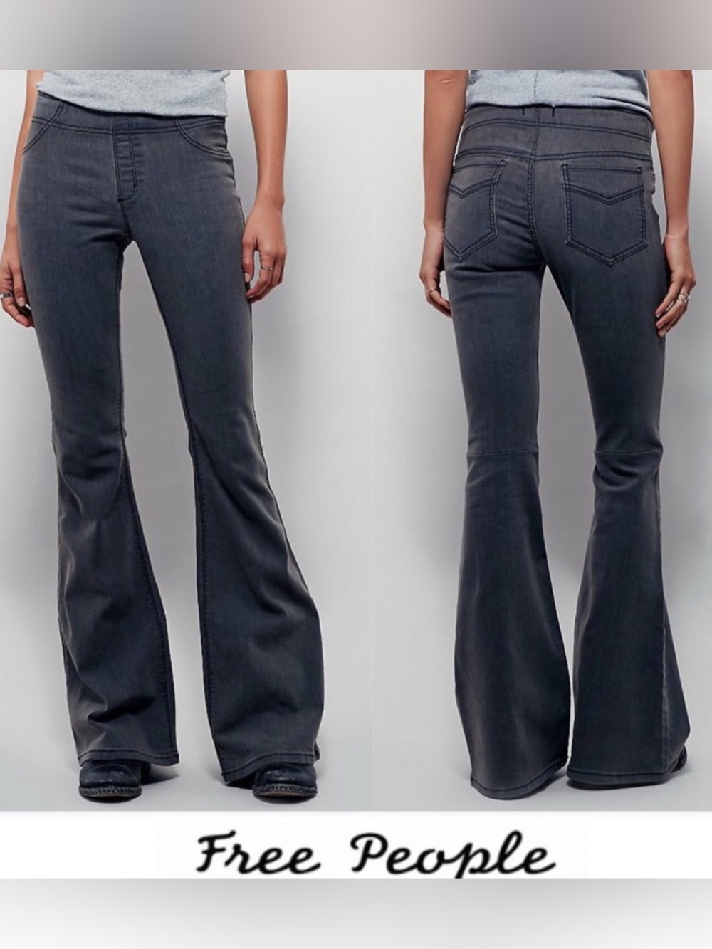 Free People Charcoal Gray Mid Rise Flare Jeans Leg size 28